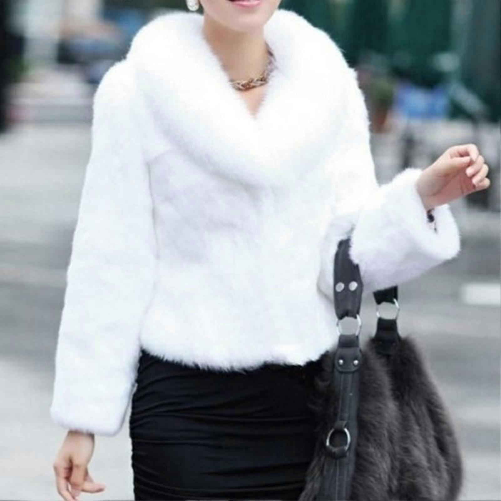 Women\'s Faux Fox Fur Coat Jacket Thick Warm Faux Fur Outwear with Pockets for Daily Life Clubwear