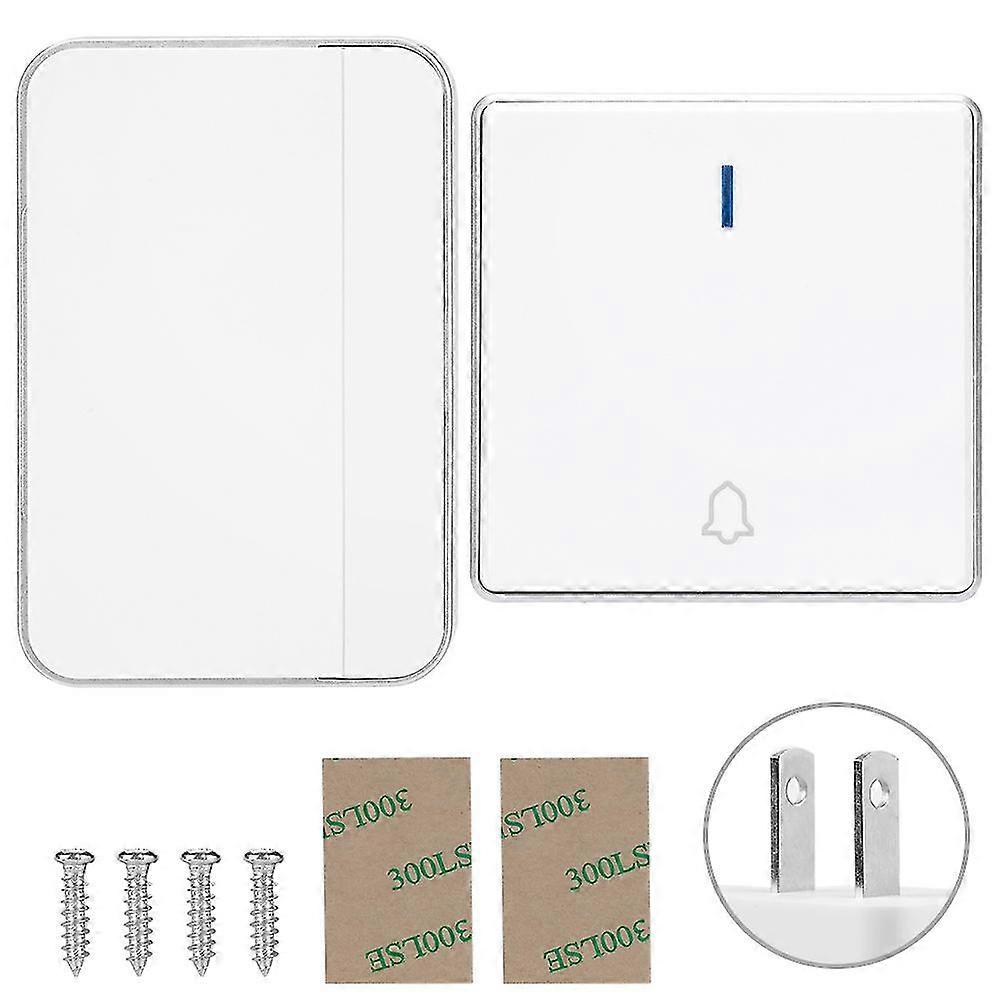 Wireless Doorbell Transmitter Receiver Remote Control 51 Chord - Self Generation, US Plug (White)