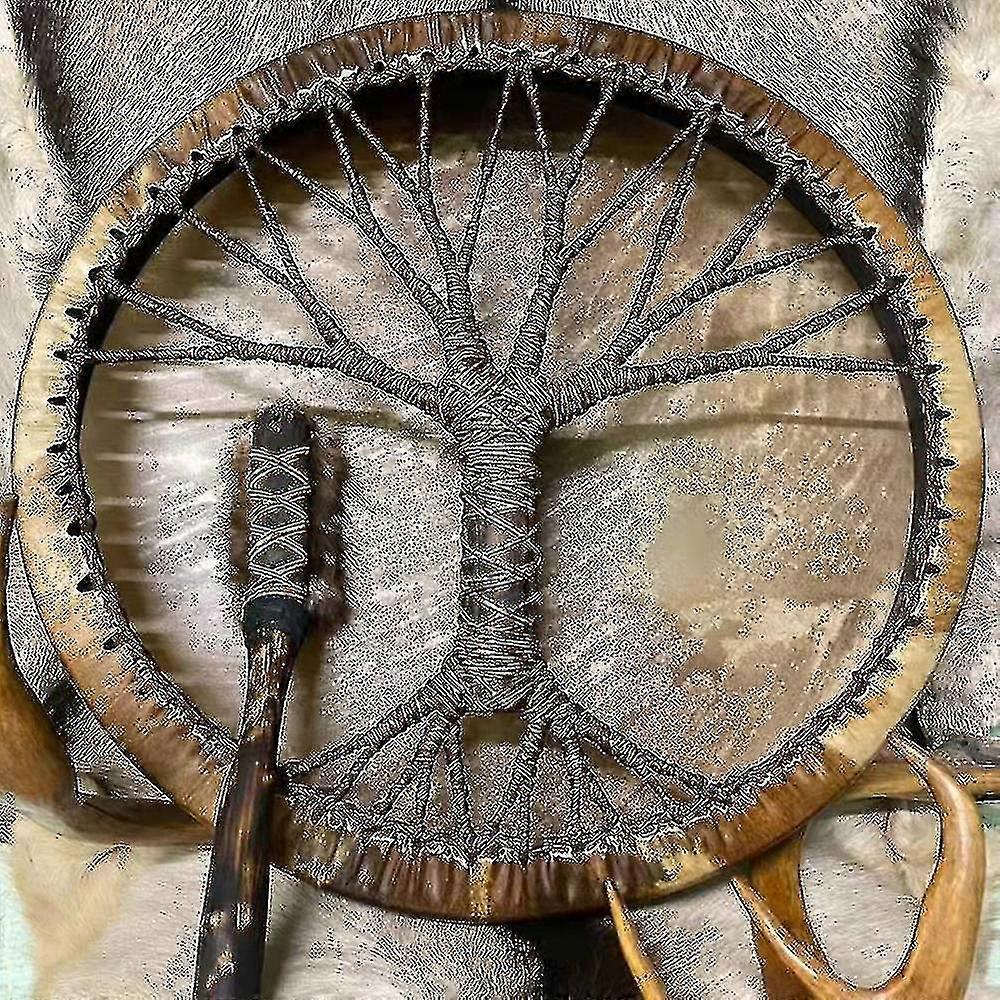 thumbnail image 2 of Handmade Shaman Drum With Drumstick - 25cm Wooden Sound Healing Tool For Meditation & Yoga 2 of 12