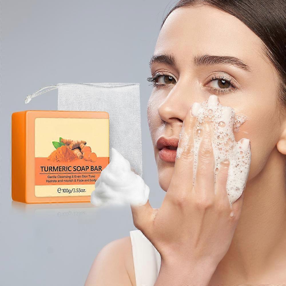 Turmeric Dark Spot Remover Soap Bars with Vitamin C, Retinol, Collagen, Natural Turmeric Handmade Soap with a Foam Net For All Skin Types For Men and 