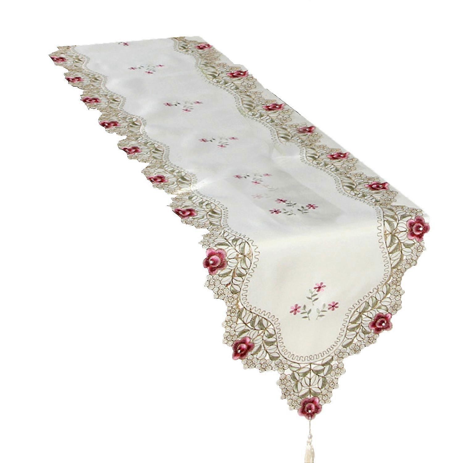 Tabletop Cloth Exquisite Craftsmanship Touch Smooth Flower Pattern Long Strip Table Cloth for Househ