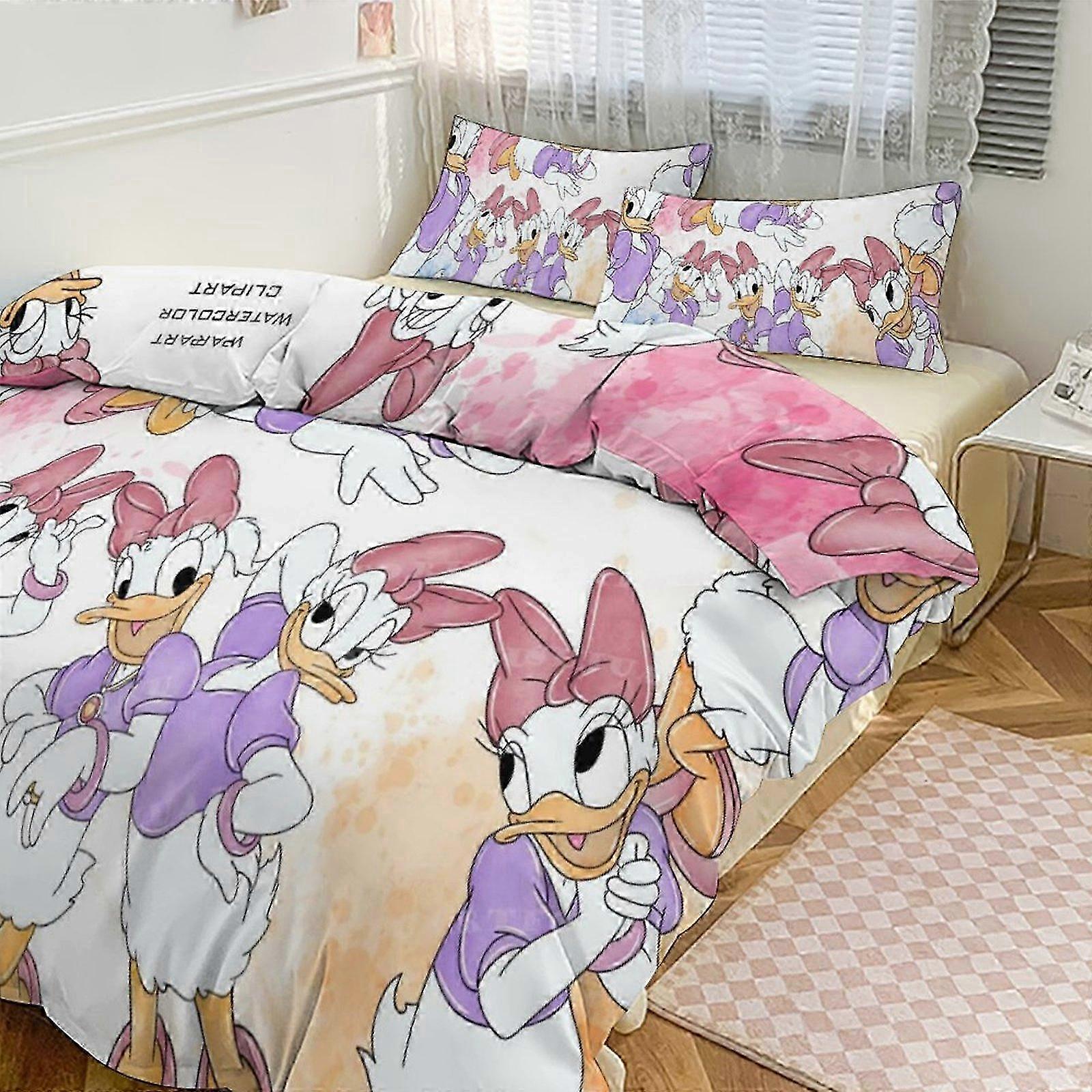 o1465 Lençóis de Cama com Estampa de Pato Margarida Conjunto de Cama Padrão Conjunto de Edredom Cove3 Peças Capa de Colcha e Fronhas para Mulheres Homens Adolescentes (1 Capa de Edredom e 2 Pi