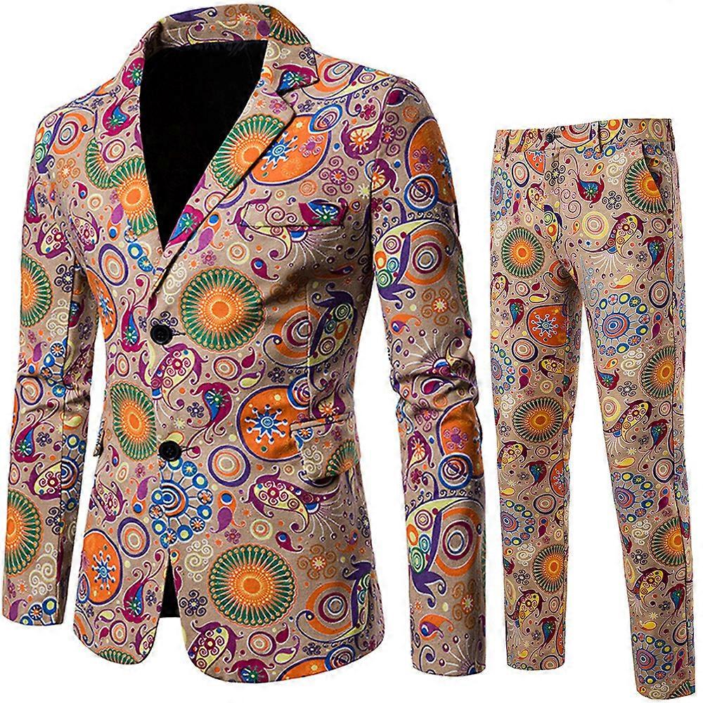 Men's Suits 3 Pcs Printed Suits, Stage Show Casual Jacket + Vest + Pants, Party Banquet Evening Dress Slim Fit