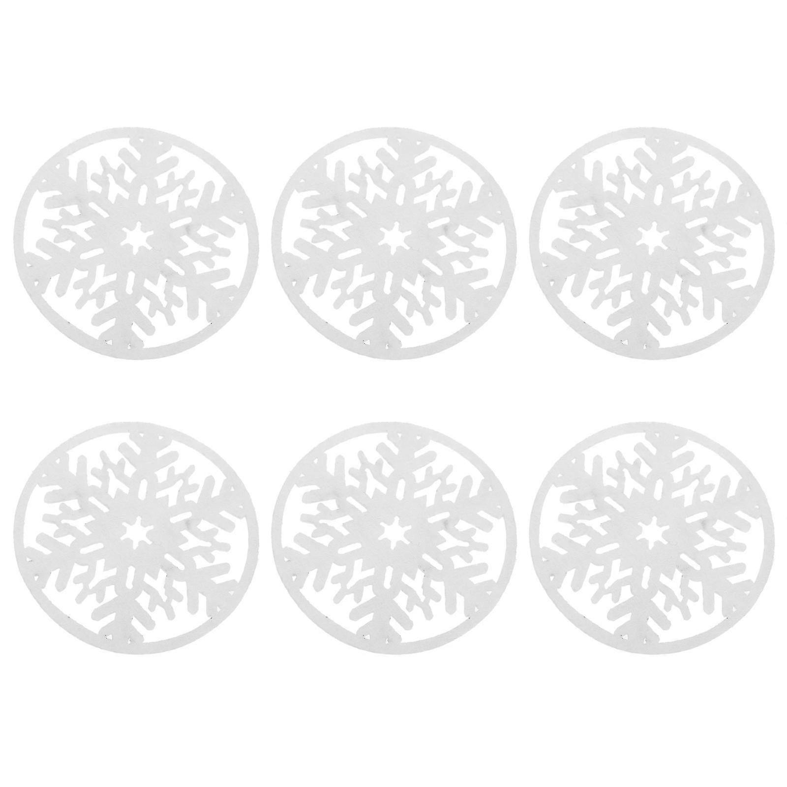 6Pcs Christmas Snowflake Coasters Round Felt Nonslip Heat Insulation Cup Mats Z