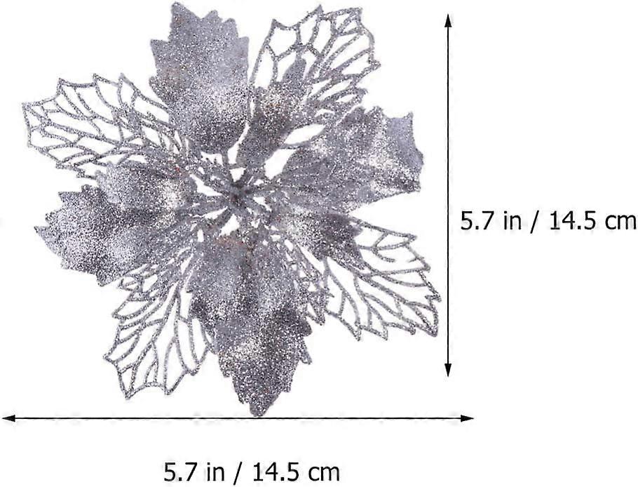 12 st Julblomma Julstjärna Glitter Julstjärna Konstgjord Julstjärna Julgran Prydnader Juldekorationer Blomma (Silver)