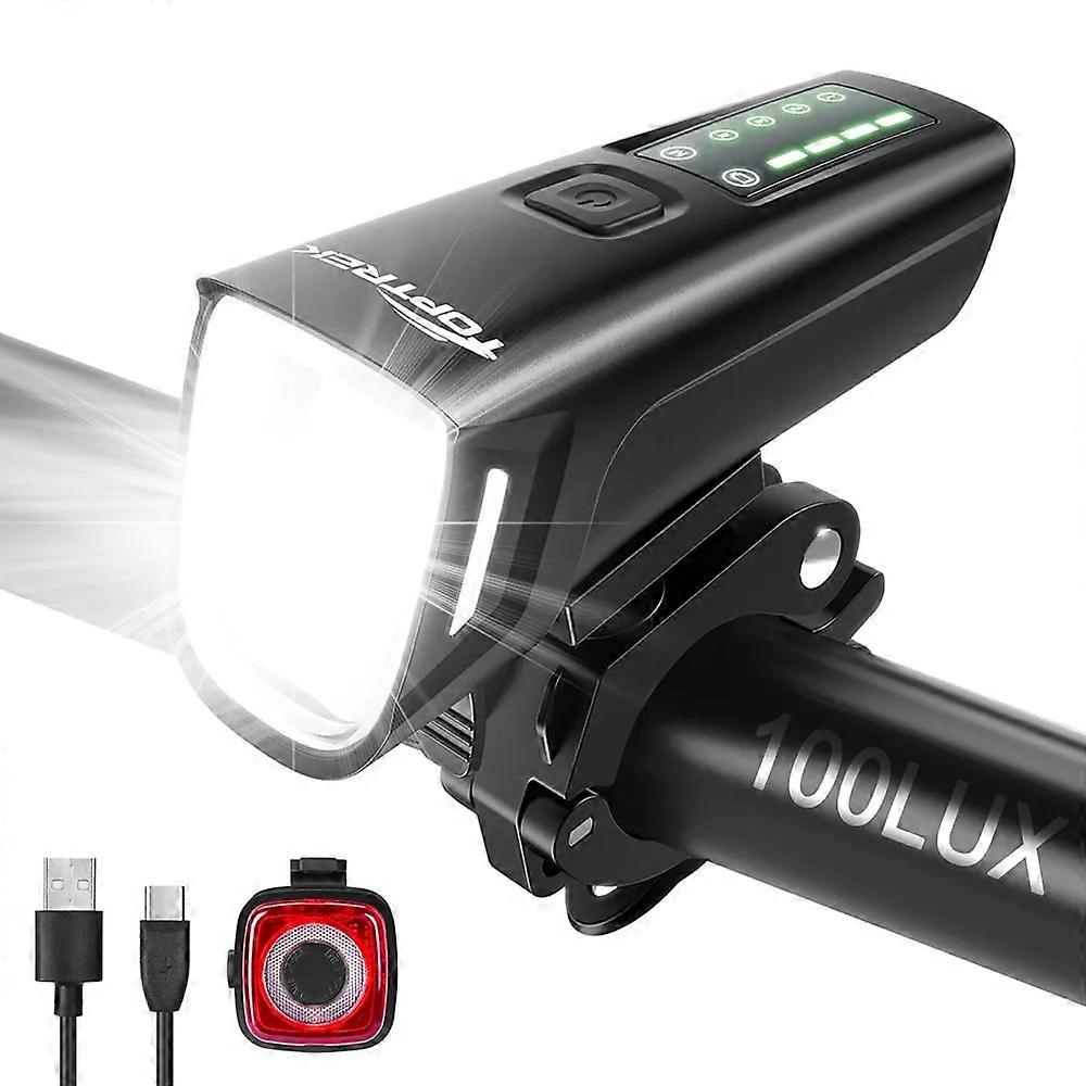 Toptrek Bike Light Super Bright LED Headlight Bicycle Stvzo Front Lamp MTB Cycling USB Rechargeable Waterproof Taillight
