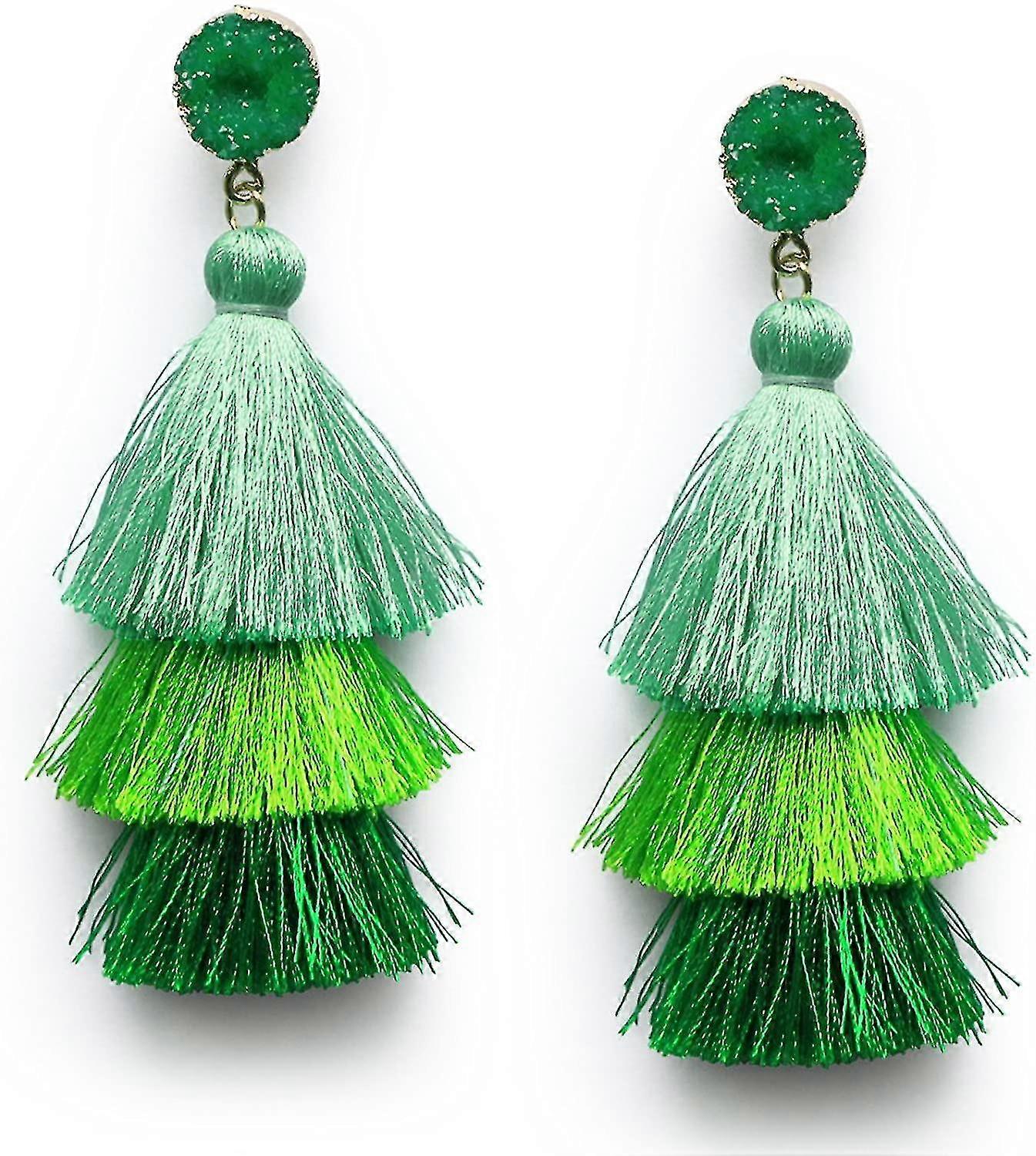 Colorful Layered Tassel Earrings Bohemian Tiered Tassel Stud Dangle-MXBC
