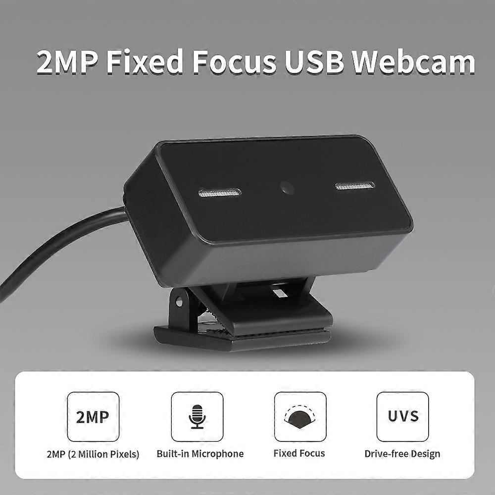 USB Camera Fixed Focus Webcam 2 Million Pixels High Definition Built-in Microphone Drive-free Web Camera for PC Laptop Black
