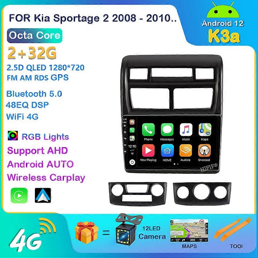 起亜Sportage 2 2008 - 2010カーラジオマルチメディアビデオプレーヤーナビゲーションステレオGPSのAndroid 12いいえ2DINの2のDVDの場合