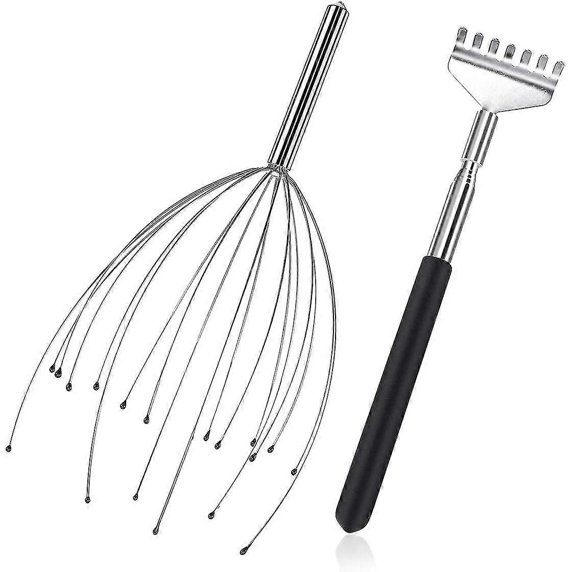 Retractable Back Scraper + Head Massage Claw1 Set-black/silver