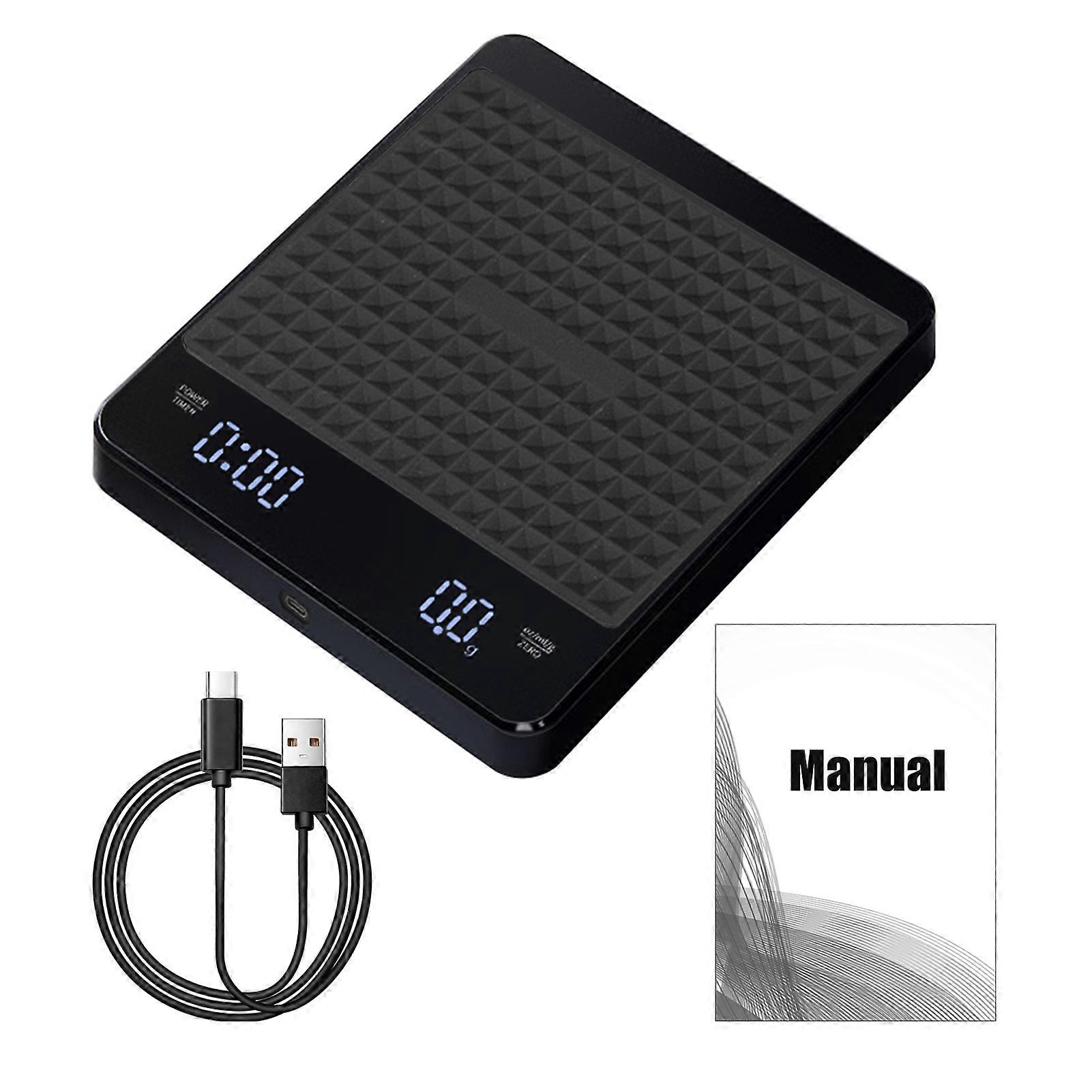 Digital Coffee Scale with Timer LED Backlight Display Tare Function High Precision Sensor 0.1g Accuracy 3kg/0.1g Espresso Scale for Pour Over And Drip