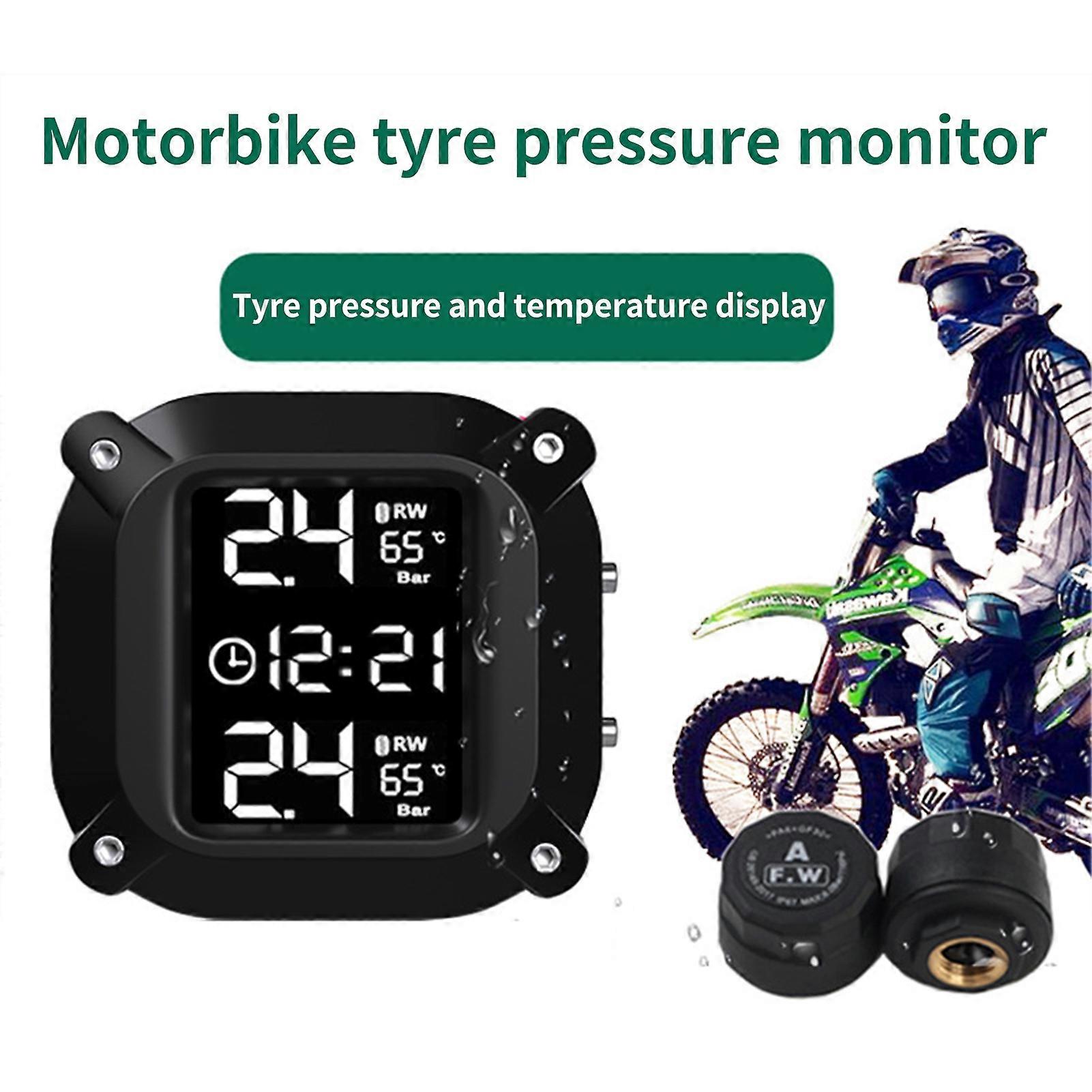 Tire Pressure Detector LCD Screen Wireless Sensing Easy Installation Anti-rust Power Saving Real-time Monitoring Waterproof Motorcycle TPMS Tire Press