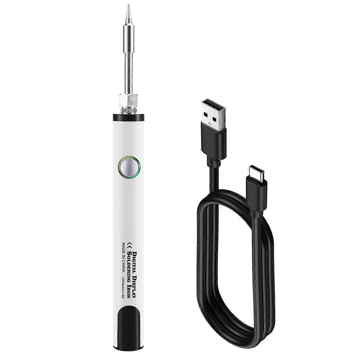 510 Thread Mini Soldering Iron Kit 3-Gear Adjustable Voltage with Soldering Iron Tip 650mAh USB Rechargeable White
