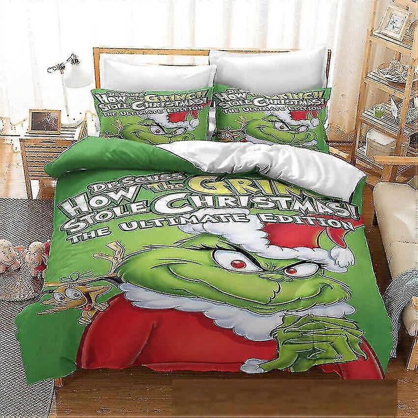 G06 3d Imprimé Noël Le Grinch Ensemble De Literie Housse De Couette Housse Taie D’oreiller Noël Enfants Cadeau