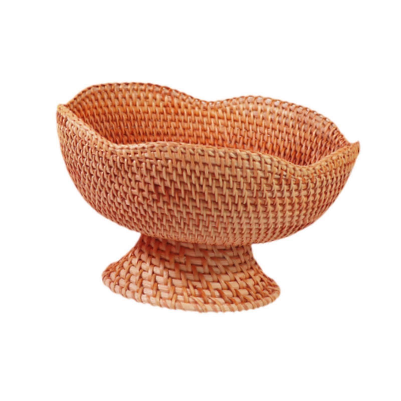 Rattan Fruit Plate Bread Display Stand with Base for Coffee Table Countertop S