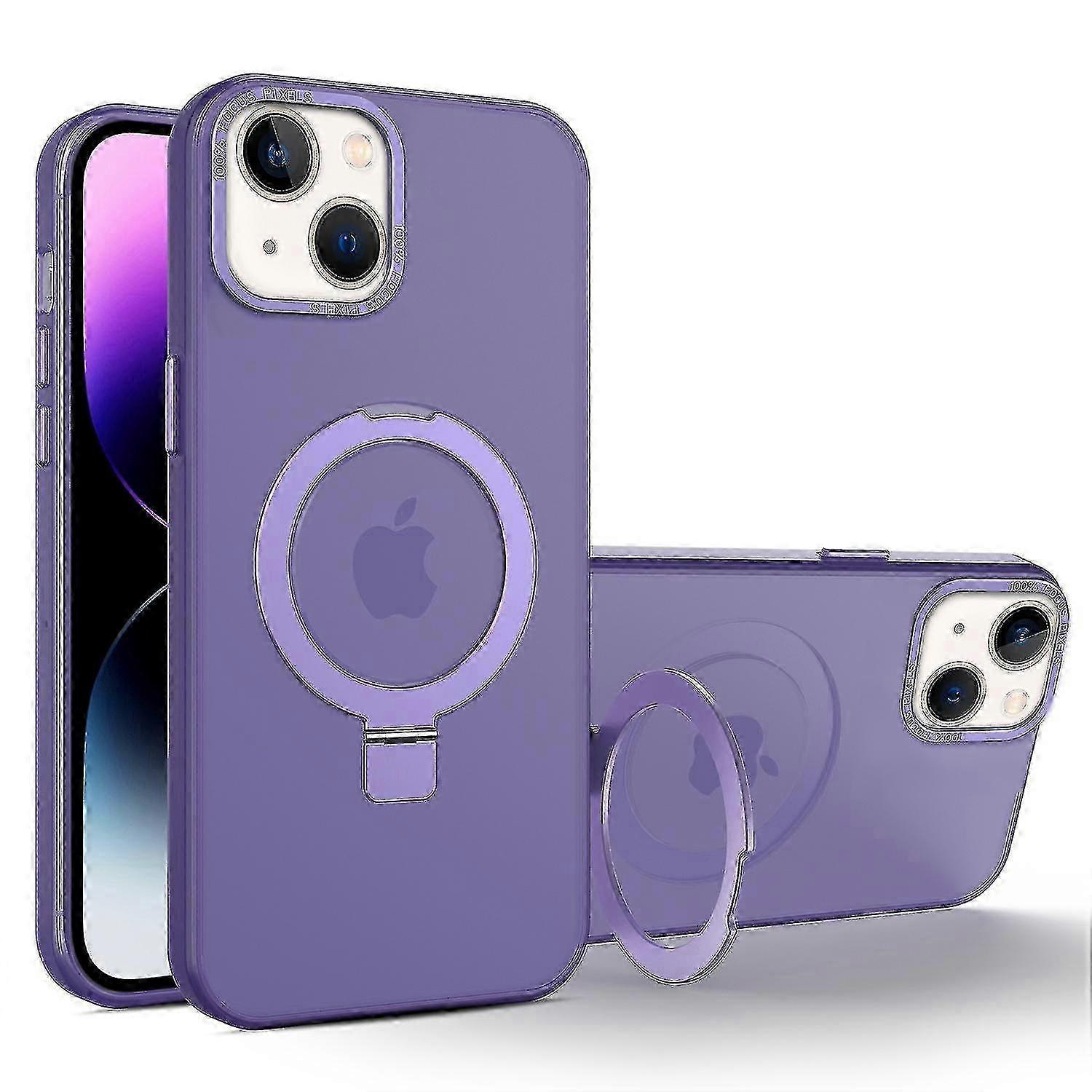 For iPhone 14 Magnetic Case Kickstand TPU+PC Shockproof Phone Cover