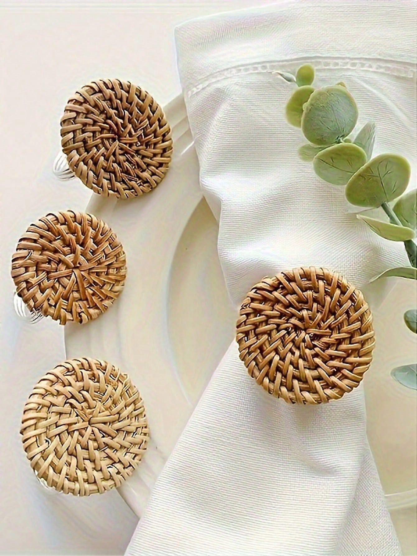 2/4/6stk håndvævede linned servietringe med blomsterdesign - naturligt jutemateriale til nautisk tema bordindretning, perfekt til fester, bryllupper, født