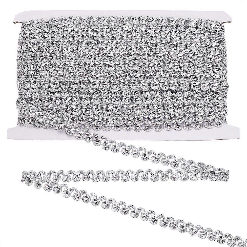 Polyester Wavy Lace Ribbon Curtain Accessories Silver 3/8 inch(10mm)