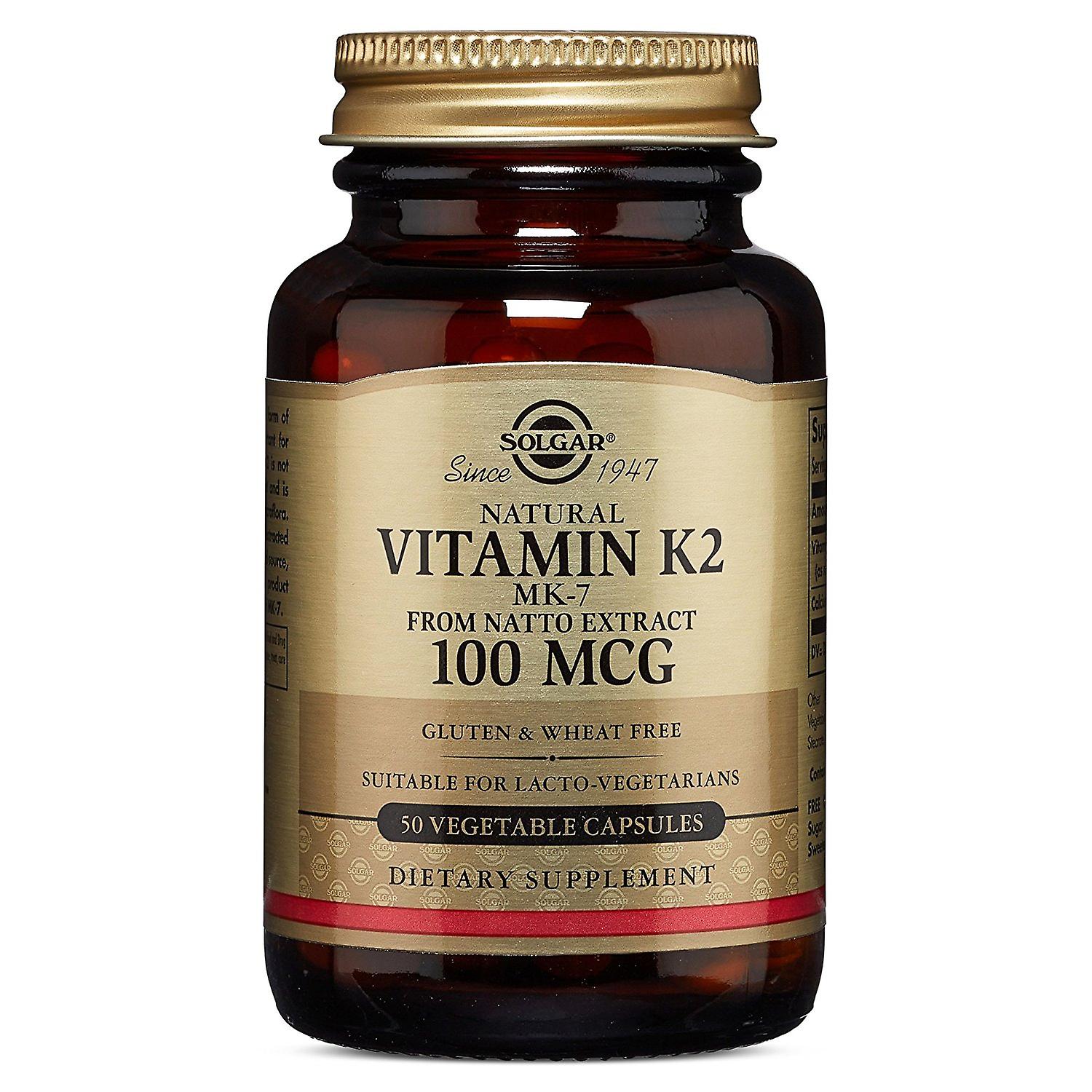 Solgar Vitamin K2 100 ug Vegetable Capsules, 50