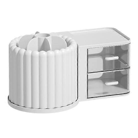 Storage Box Multi-grid Pen Holder Rotating Desktop Makeup Organizer with Transparent Drawer for Home Office School