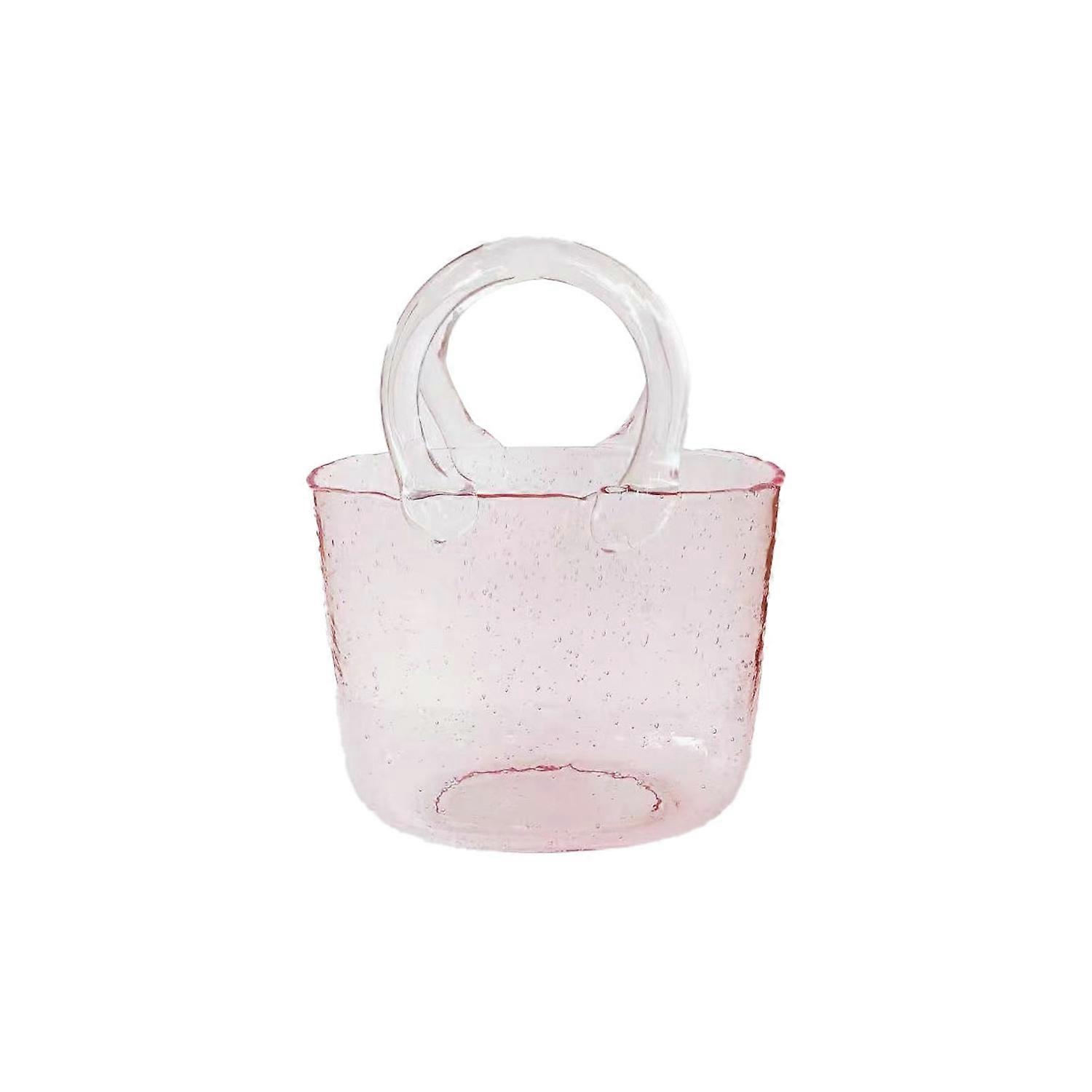 [安德在线](气泡手提花瓶-淡粉色)1pcs气泡手提篮包包玻璃花瓶透明水培生态摆件器