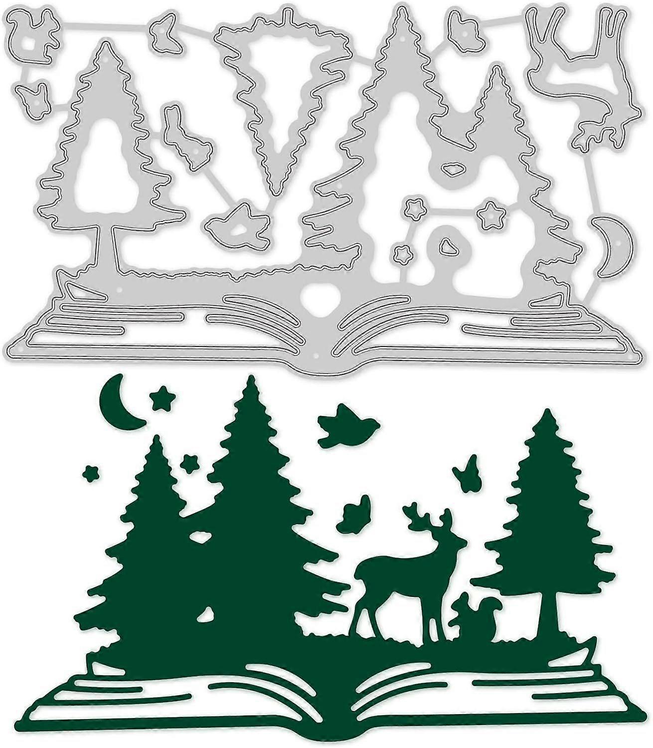 11.3x6.6cm/4.5x2.6 Inch Tree Book Cutting Dies Set Deer Rabbit Squirrel Bird Moon Carbon Steel Stencil Template for DIY Scrapbooking Embossing Paper D