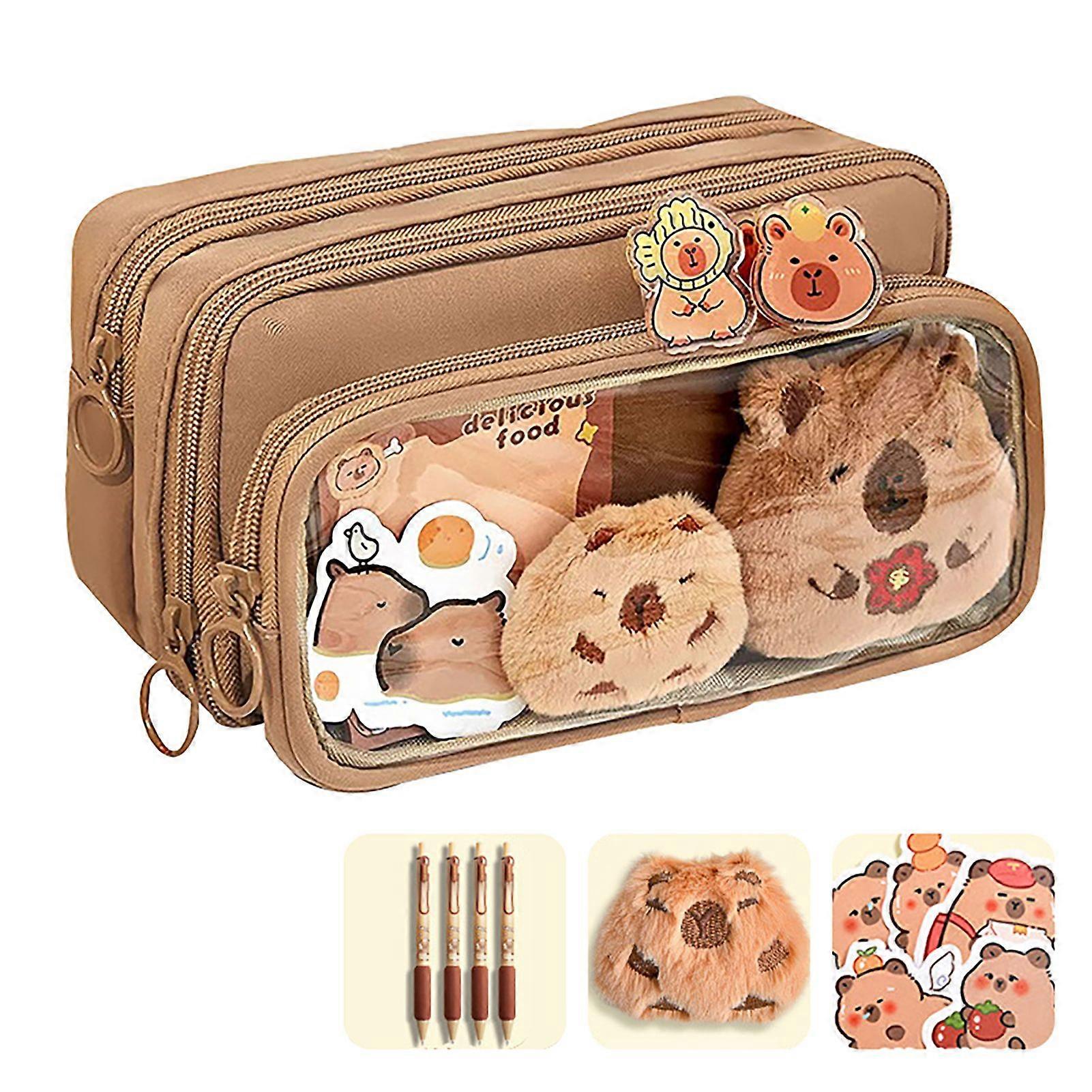 Qinghai Capybara Pencil Case Large Capacity Multi-Layer Canvas Pen Bag with Compartments Waterproof Material DIY Pencil Case Kit