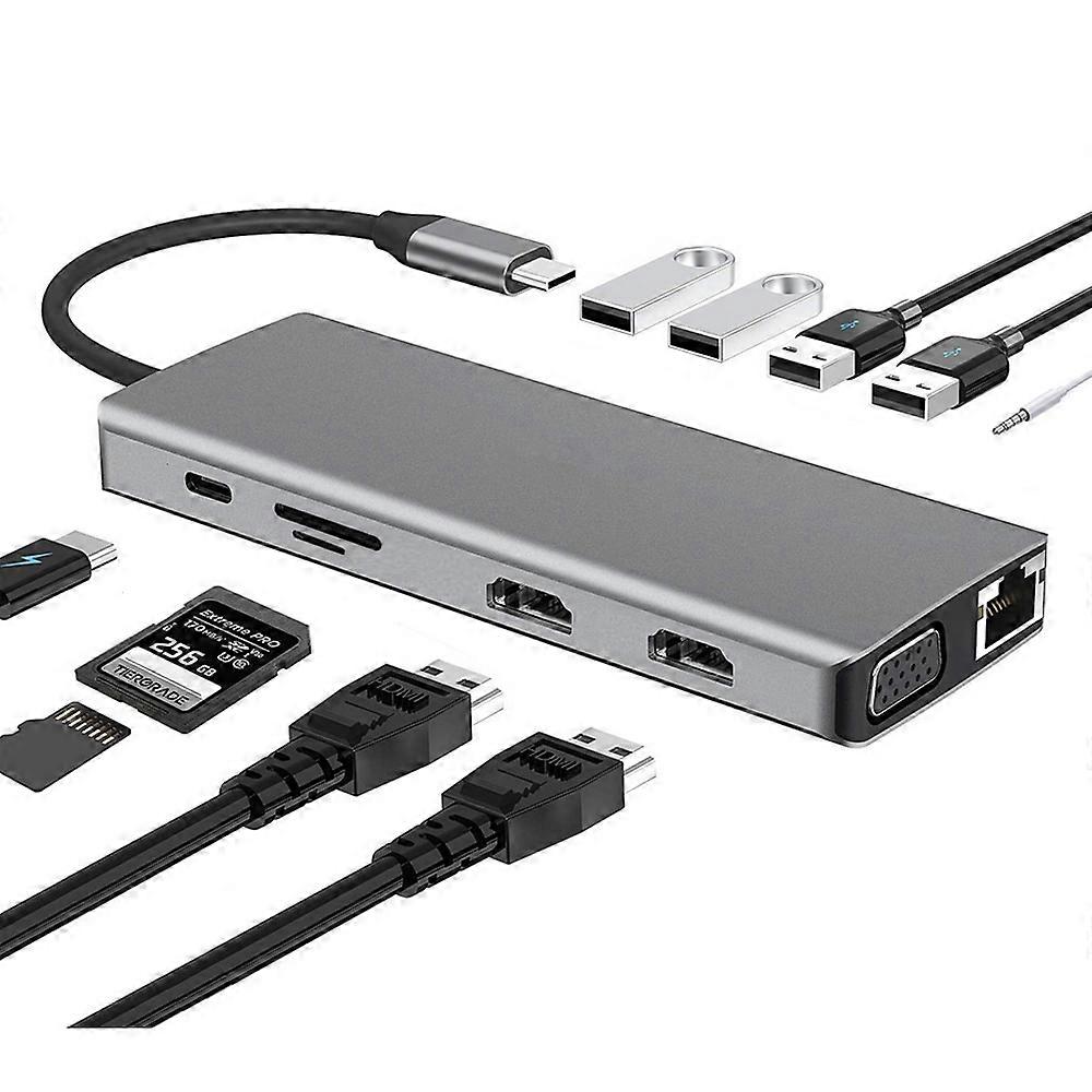 WS-04 12-i-1 Type-C bærbar PC Multifunksjonsdokkingstasjon 12 i 1