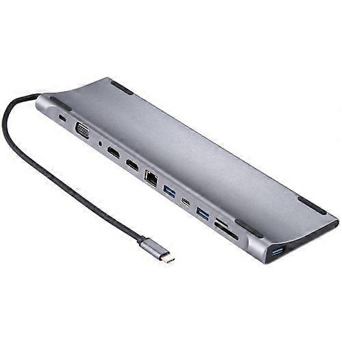 ZRUXE HB-188 12 in 1 USB3.0 x 3 + HDMI x 2 + USB-C / Type-C Female x 2 + RJ45 + SD / TF + VGA + 3.5mm Audio Port to USB-C / Type-C Male Multifunctiona
