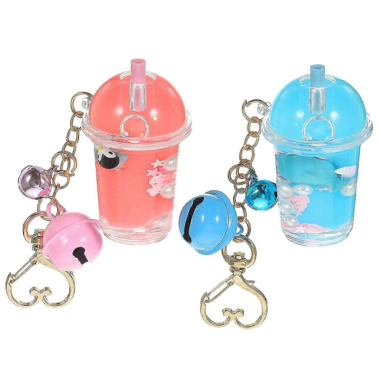 2pcs Creative Milk Bottle Keychains Exquisite Bell Keyrings Hanging Pendants