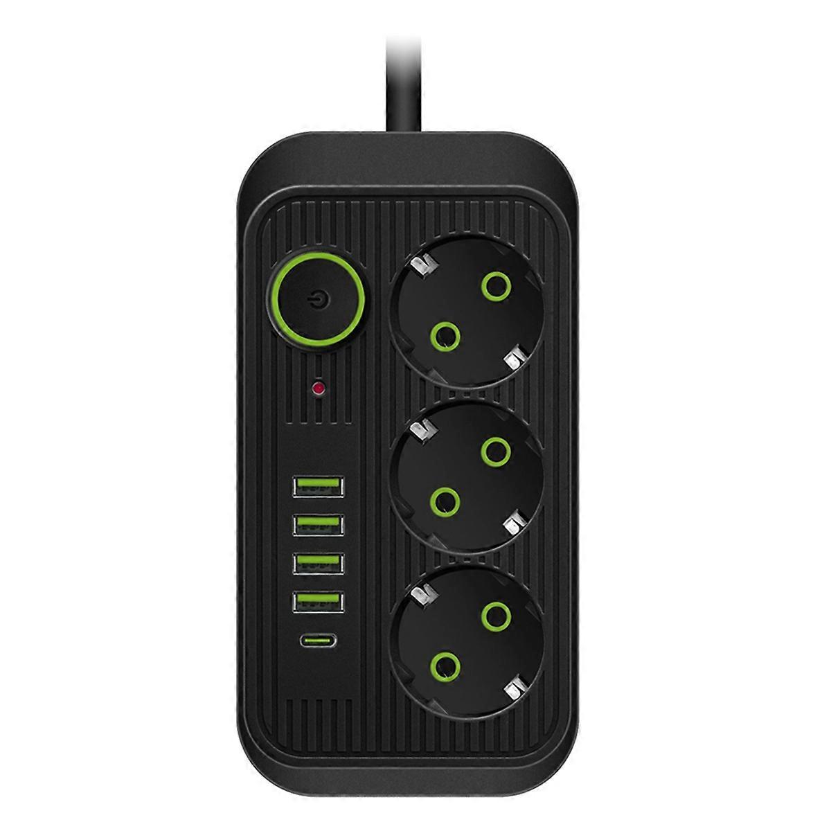 Black 2M EU Plug Multi-Standard Socket Extension Cord Power Strip