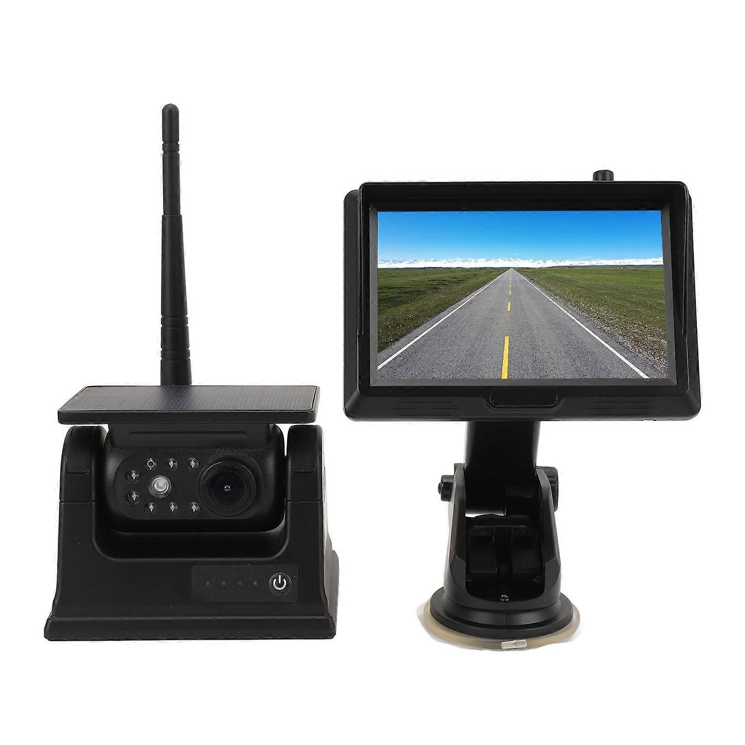 Magnetic Solar Wireless Backup Camera 5in Display IP69 Waterproof Portable for Truck RV Trailer Car