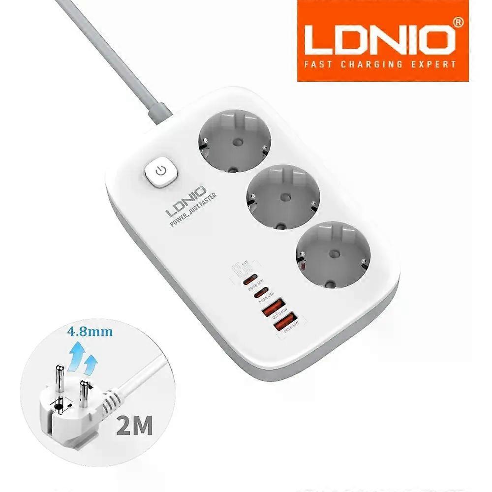LDNIO Power Strip EU Standard Plug 3 Outlets with PD 65W 4 USB Fast Charging 2M Extension Cable Network Filter Socket Adapter