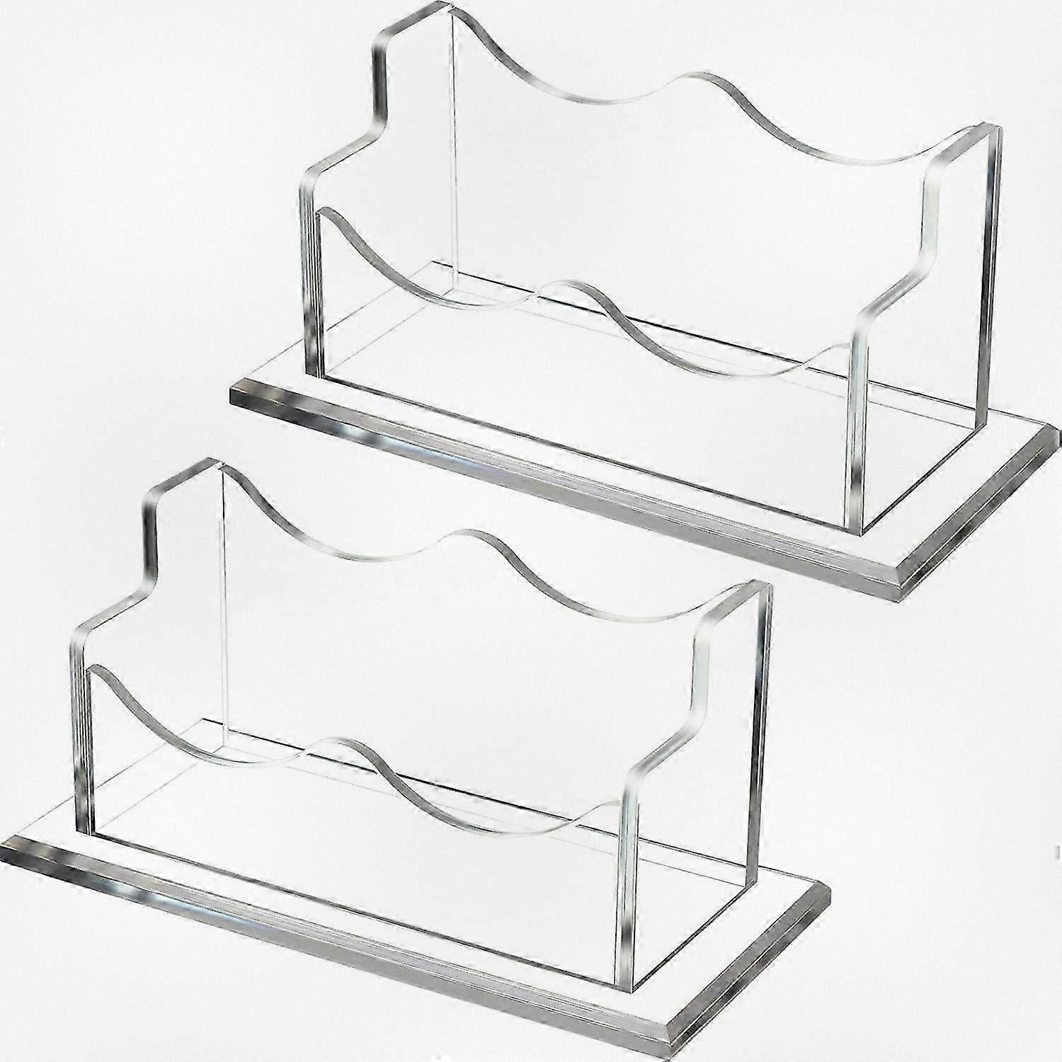 2 Acrylic Business Card Stands for Desk - Clear Name Card Holders Transparent Display