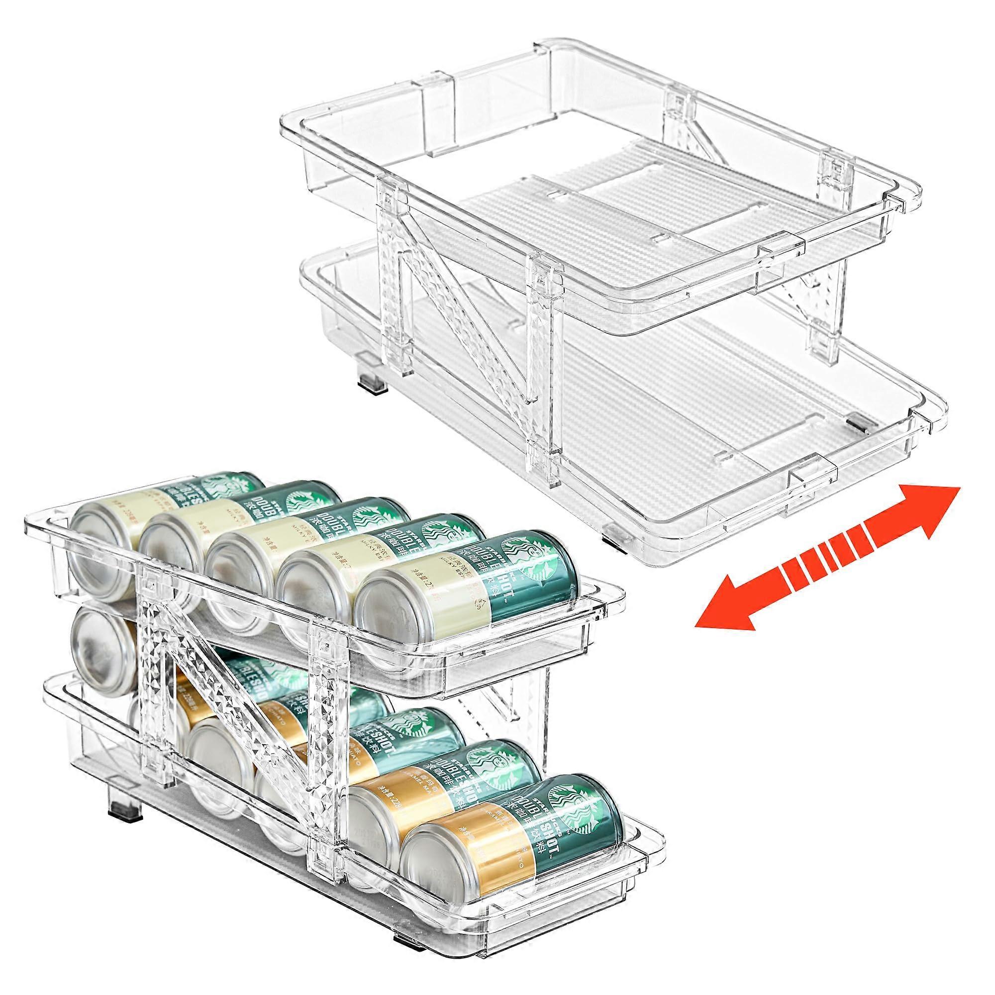 2 Pack Clear Soda Can Dispenser Organizer for Refrigerator Pop Can Holders Wide Adjustable
