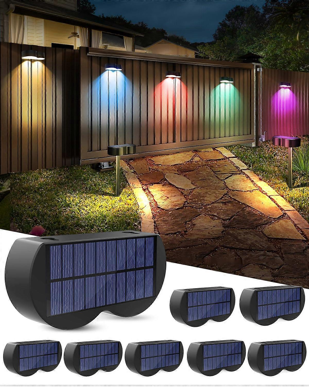 2in1 Solar Lights Outdoor 8 Pack with Ground Stakes, RGBWW 10 Fixed Colors 5 Modes