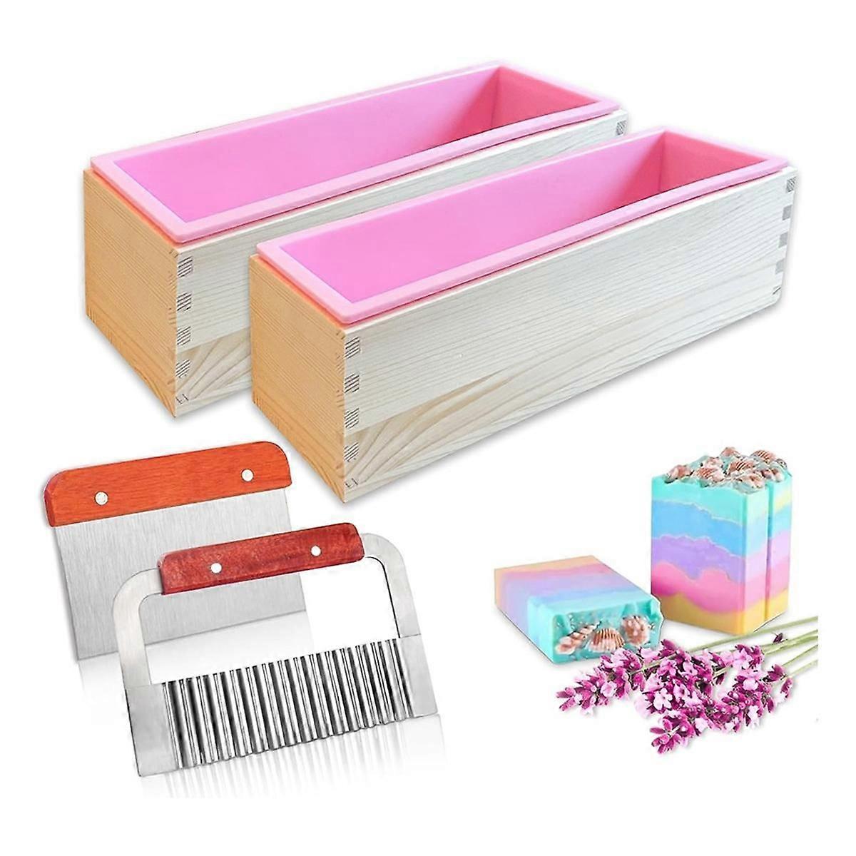Soap Making Supplies - Flexible Rectangular Bread Mold with Wooden Box for Soap Making 47 Oz B