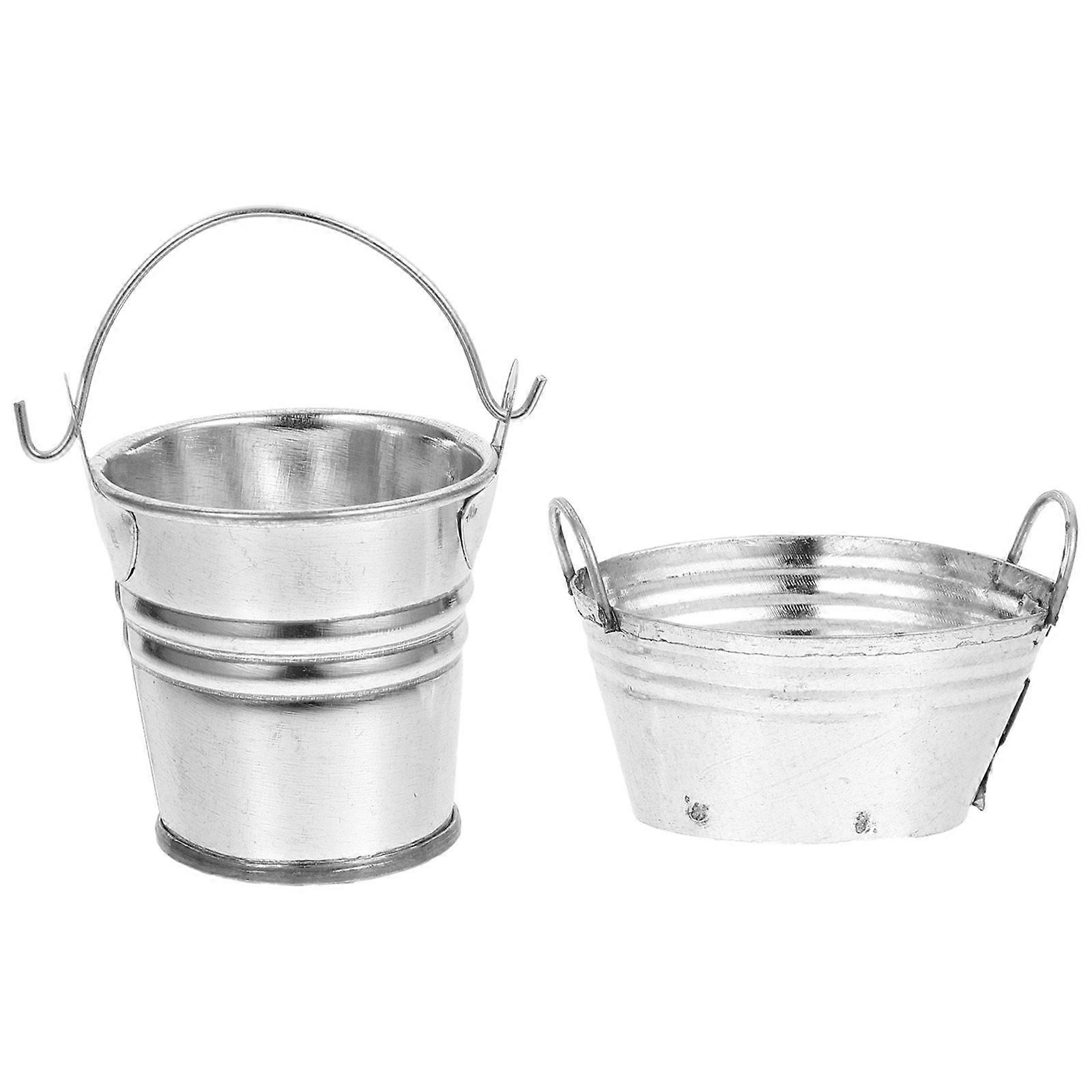 2 stücke Mini Metall Eimer mit Griffen Puppenhaus Mini Eimer Mini Wasser Metall Eimer