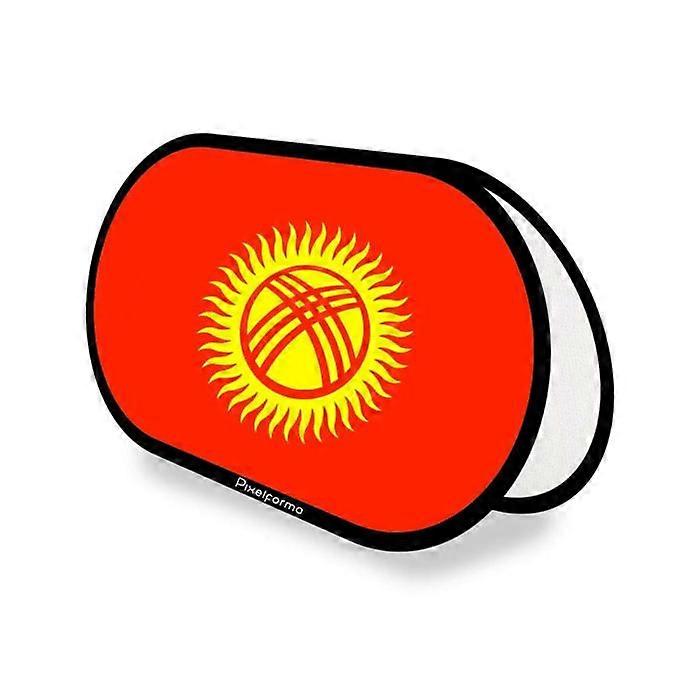 Oval Flag - Kyrgyzstan - 70 x 120 cm - Polyester - Double-sided Print - Retractable Foldable