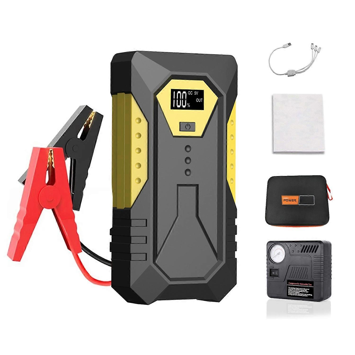 Multifunctional Jump Starter with Air Compressor Pump 800A Peaks Battery Booster Power Pack with LED