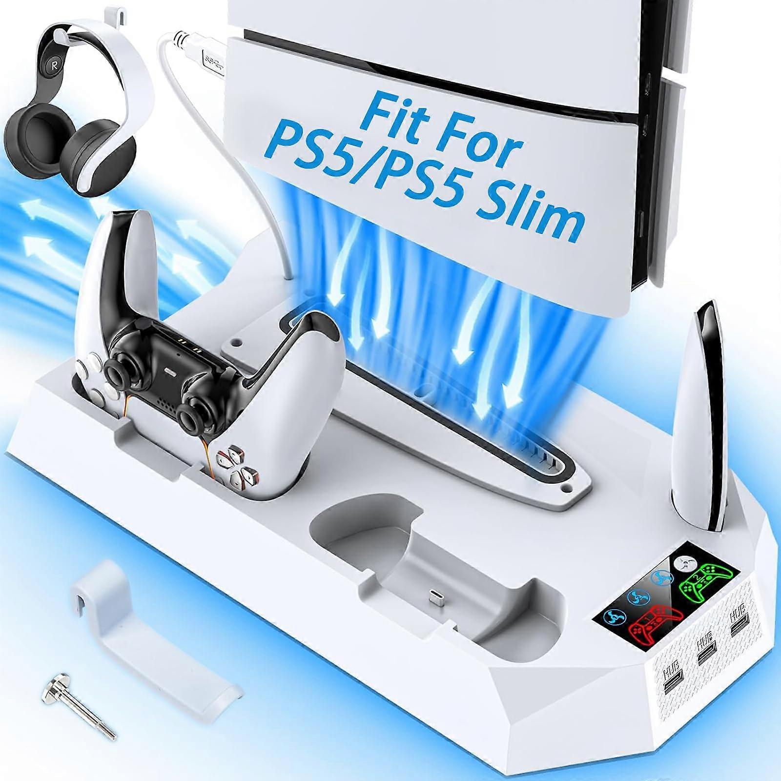 PS5 PS5 Slim Stand with Cooling Station, Dual Controller Charger, 3 Cooling Fans, USB Hubs