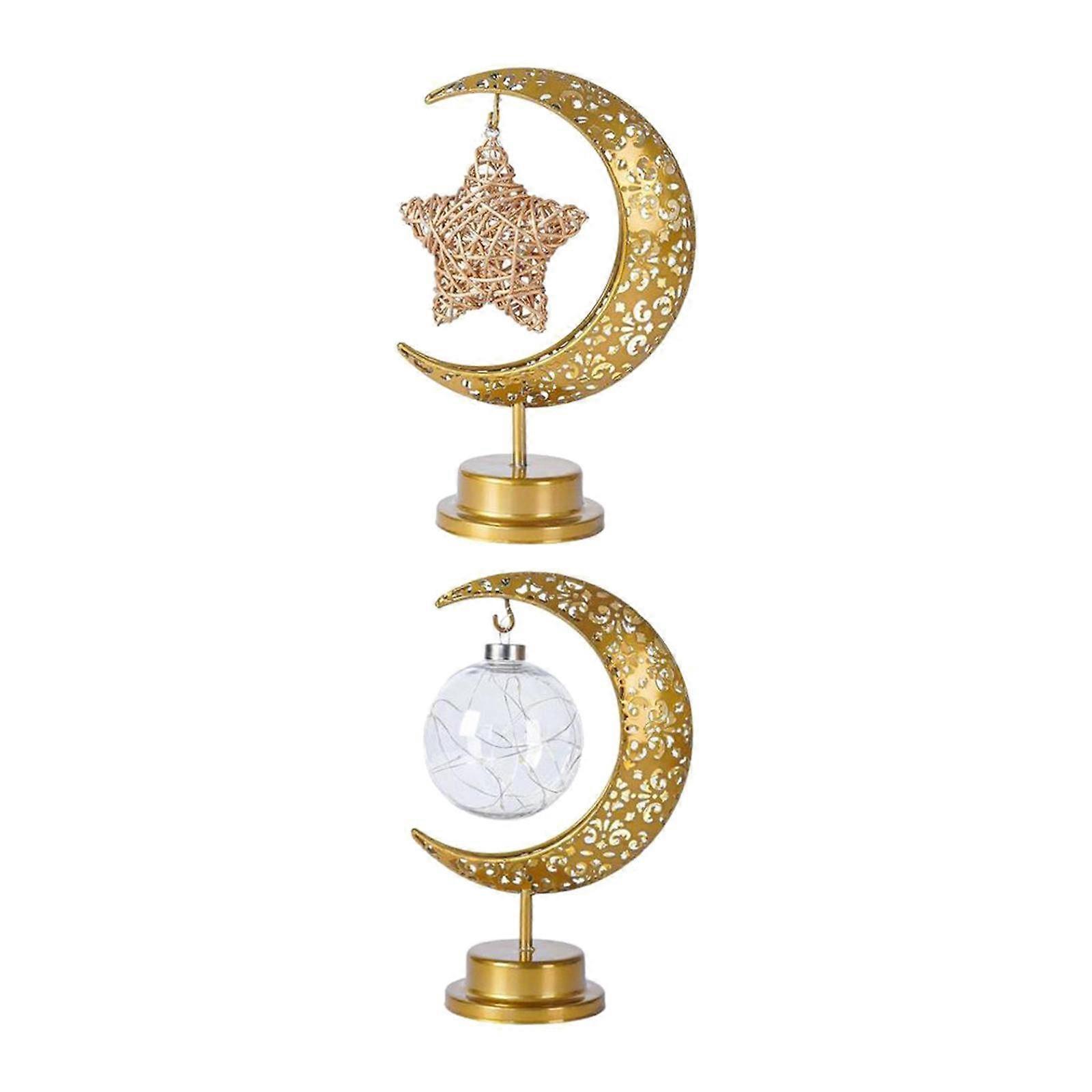 2Pcs Iron Eid Moon Light Ramadan Mubarak Decorations for Home Window