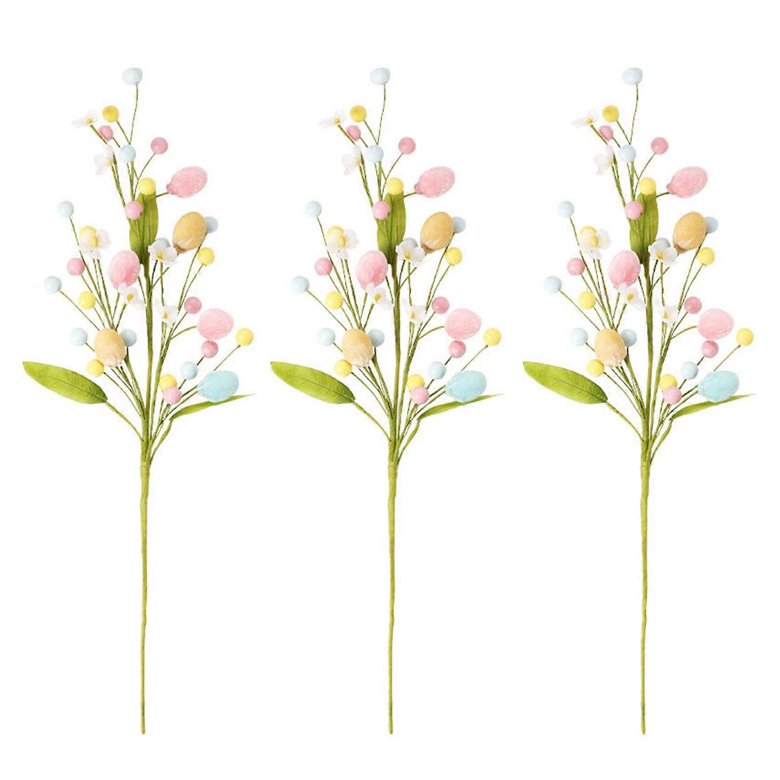 Artificial Easter Sprays with Pastels Easters Eggs Berries Decorative Spring Floral Stem Speckled Easter Pick Branch