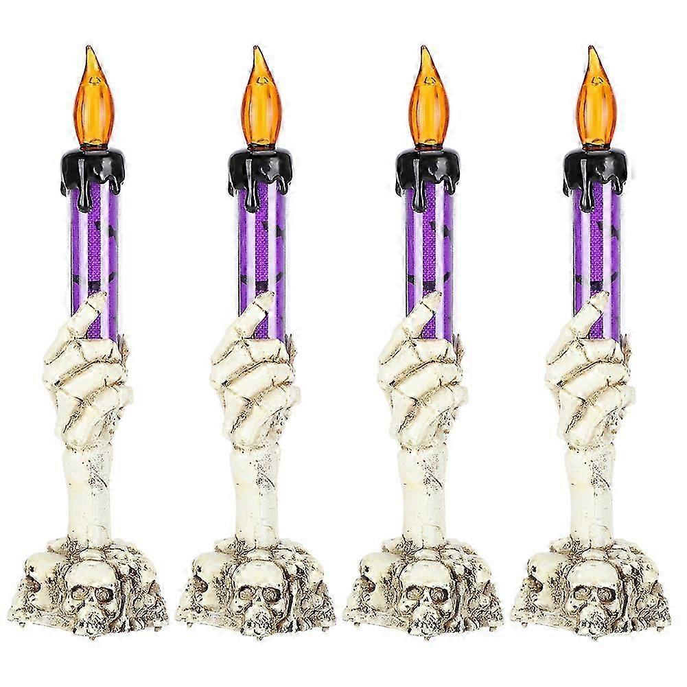 4Pcs Halloween Candlestick Candle Light Simulation Flame Evil Hand Bar Layout Decoration