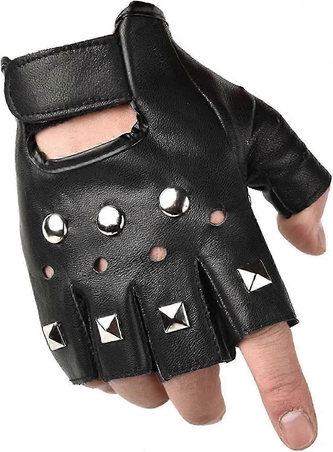 Guanti senza dita da uomo in pelle PU con borchie punk per motociclisti all'aperto