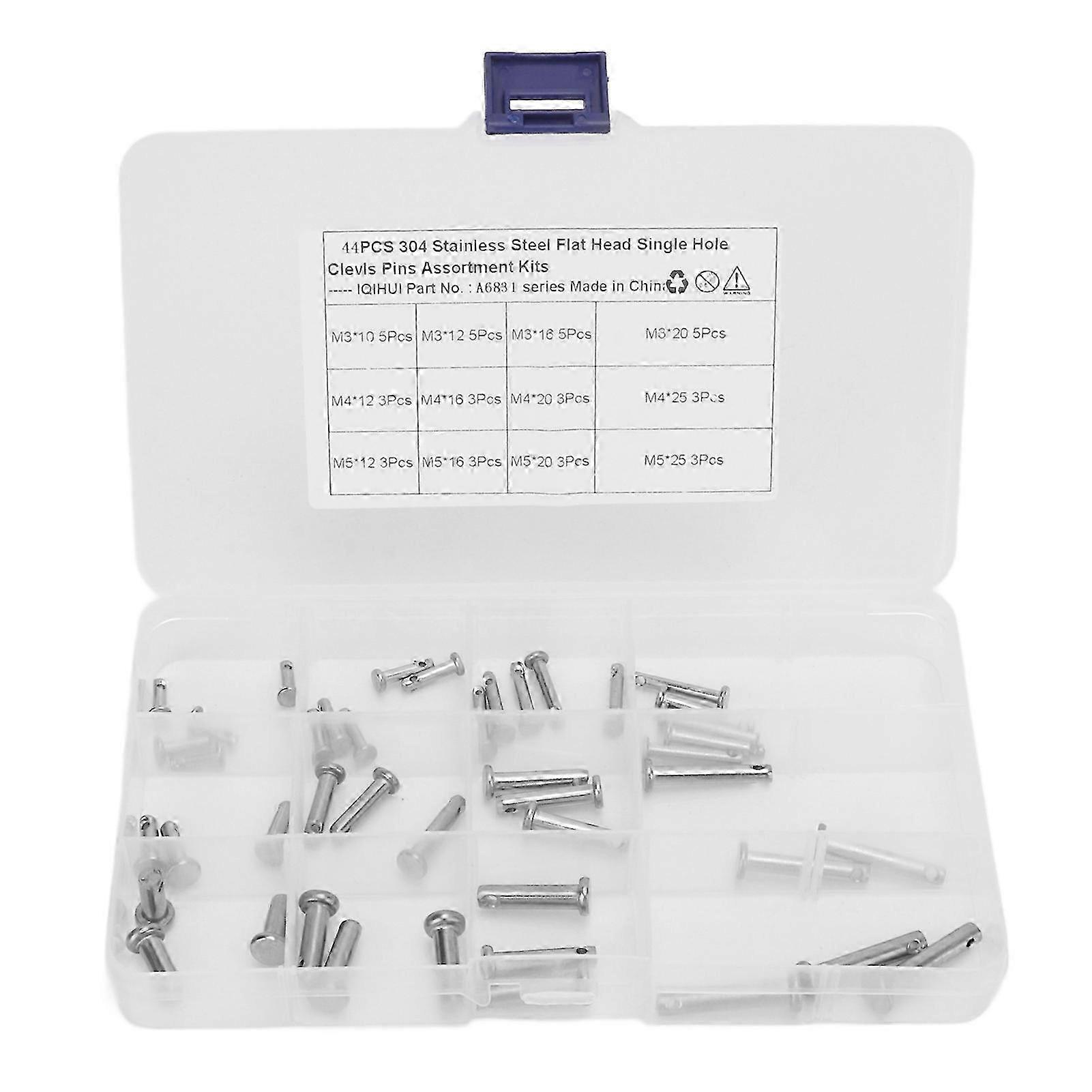 12 størrelser rustfritt stål Clevis Pin Flat Head T Shape Round Pin Sortimentssett for kjøretøy 44 stk