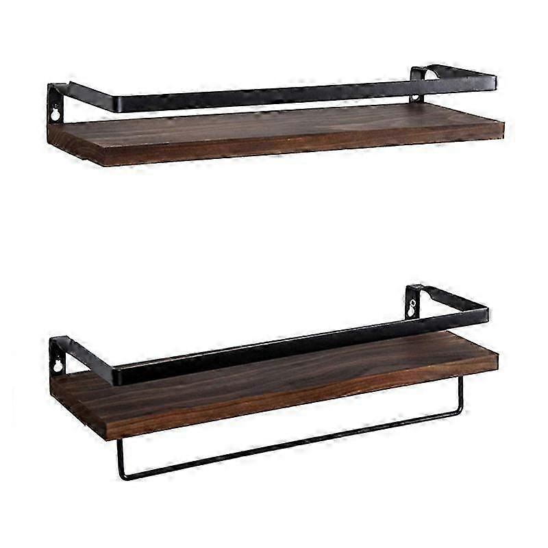 2 Pack Wall Shelf Set Metal Wood Rustic Floating Storage Kitchen Bathroom Towel Rack Multipurpose S