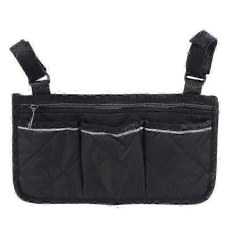 Wheelchair Armrest Side Storage Bag Folding Stroller Bag (Black)