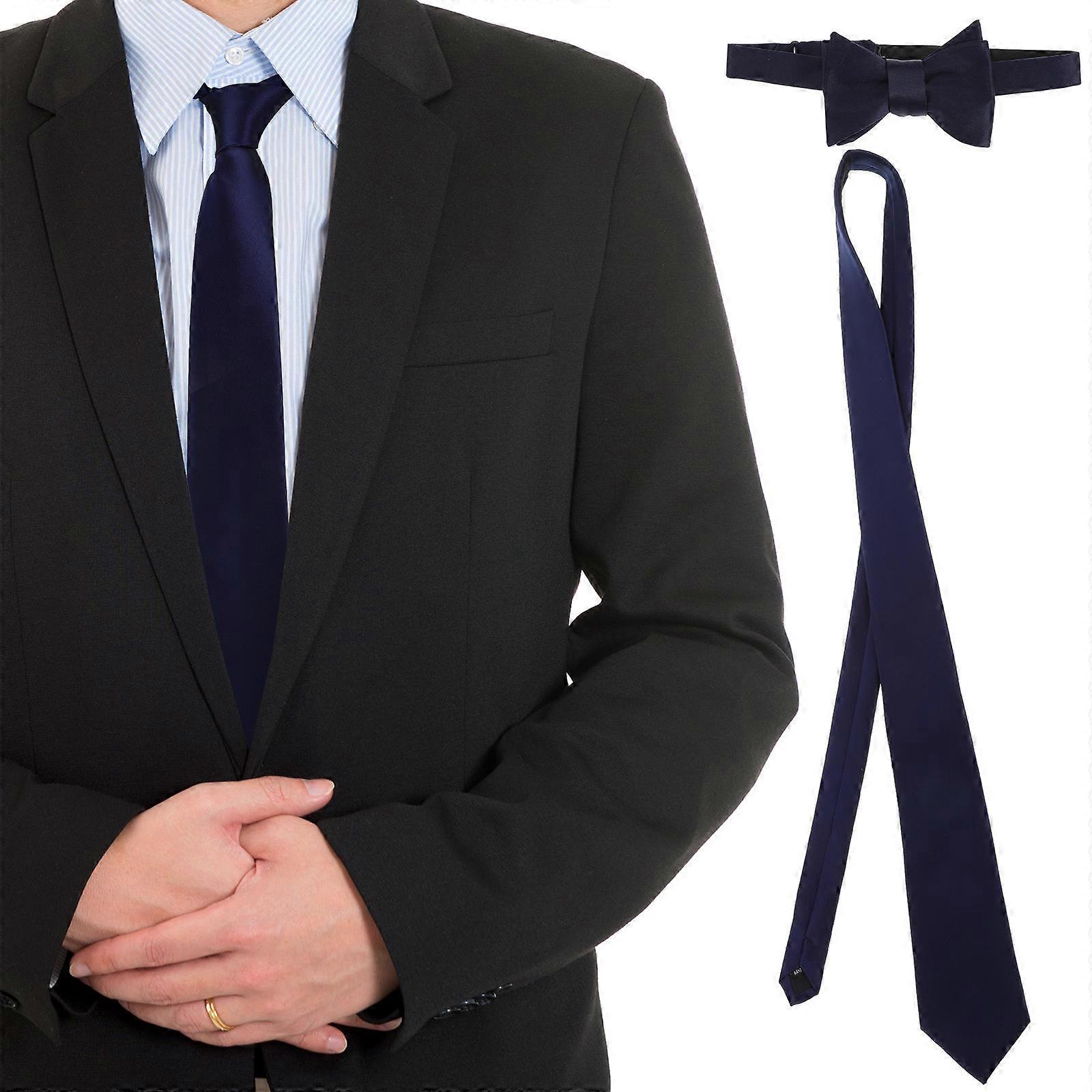 Mens Ties Blue Bow Tie Solid Color Regular Necktie Elegant Dinners Business Meetings 1Set