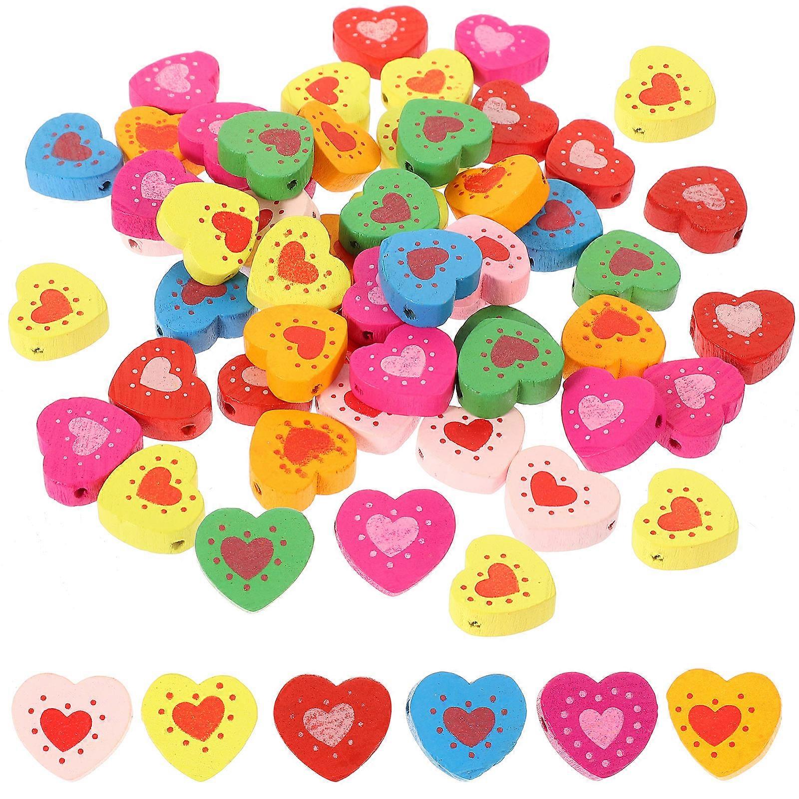 Heart Shape Beads Wooden Spacer Beads Diy Jewelry Making Valentine's Day Craft Projects Assorted Color 50Pcs